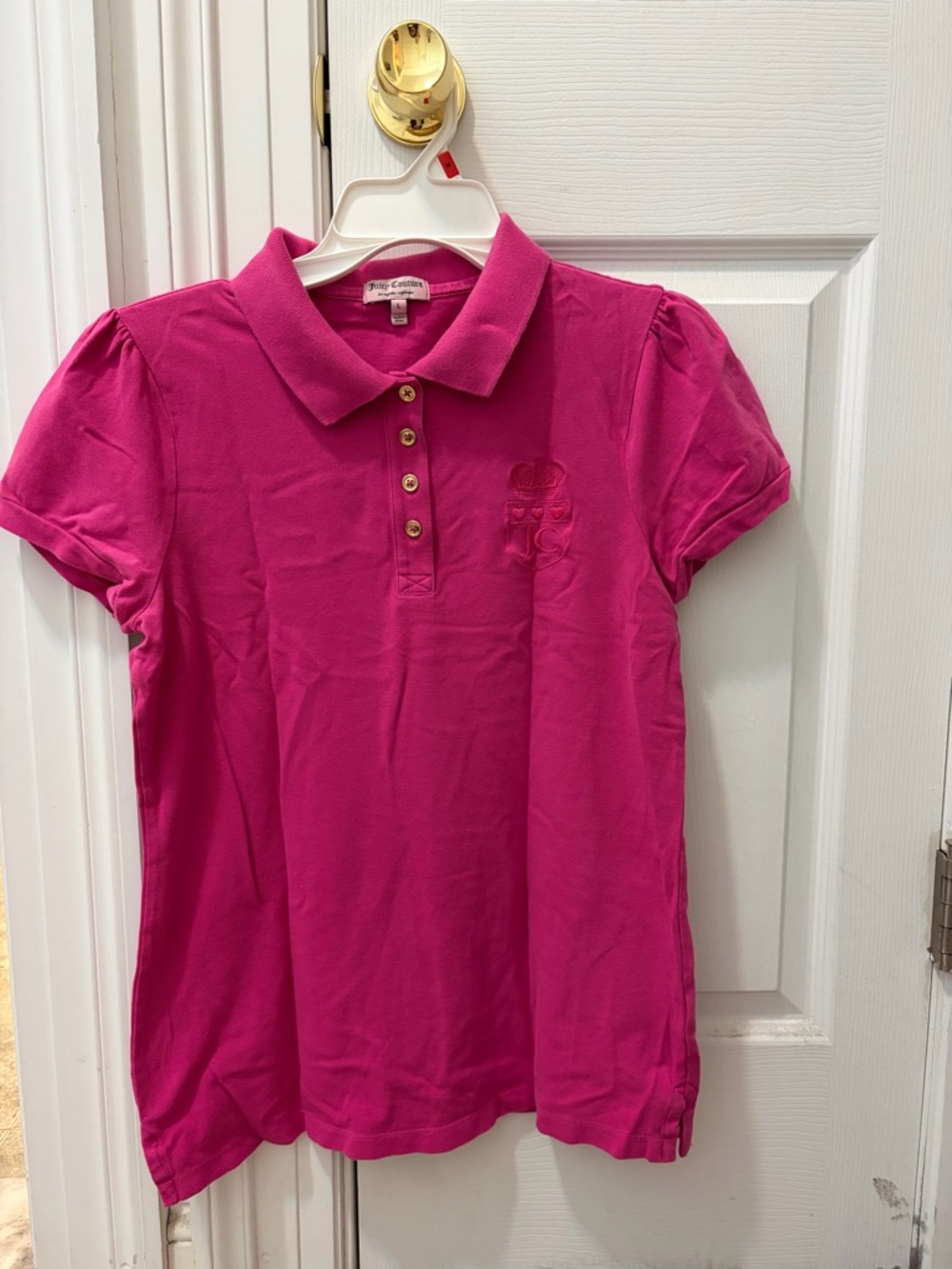 Juicy Couture Bright Fuchsia Polo Shirt with Gold Buttons Size Large